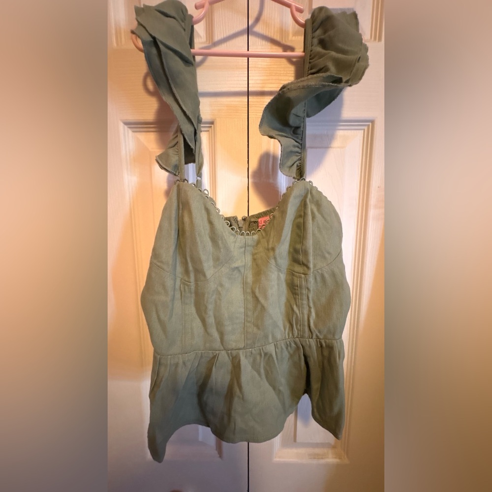 Francesca's Collections Green Blouse with Romantic Drape